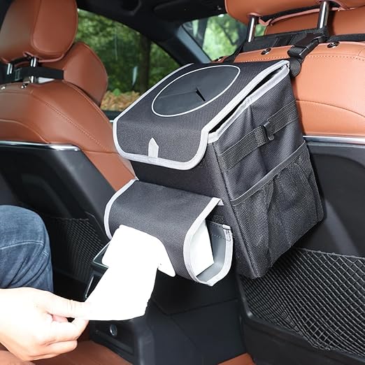 upra Car Trash Can with Lid,Bag Hanging Storage Pockets,Adjustable Tissue Holder & Straps,Portable Waterproof Garbage Bin, 1.98 Gal Large Capacity Multipurpose Bin