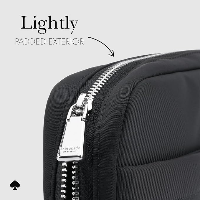 kate spade new york Nylon Tech Organizer Pouch - Electronics Cable Cord Organizer, Travel Case for Chargers, Power Bank, AirPods, and Accessories - Signature Black