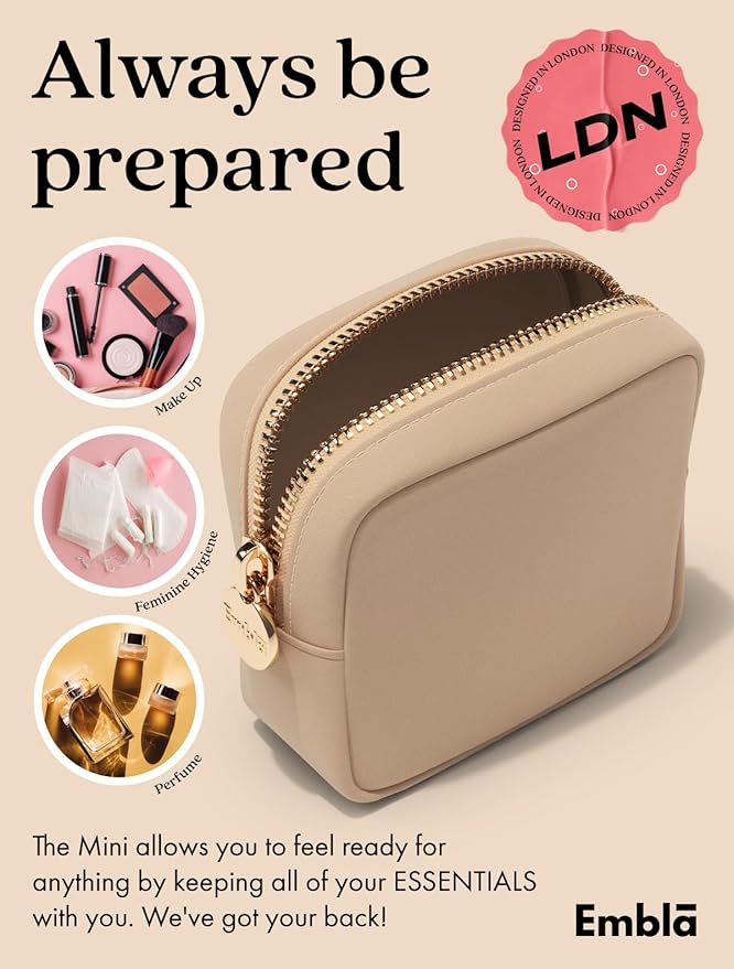 Embla Makeup Bag Travel Cosmetics Pouch and Toiletry Bag, Nylon Zipper Pouch Purse, Cute Make Up Organizer Storage Tote for Women Girls, Waterproof Travel Skincare Case, Small Makeup Bags, Sand