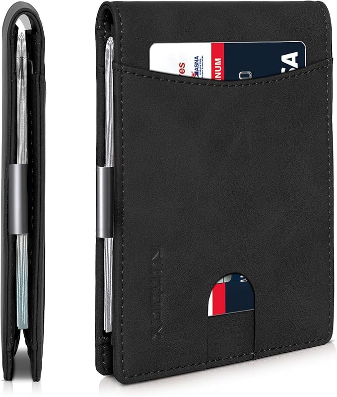 RUNBOX Slim Money Clip Wallets for Men RFID Blocking 11 Card Holder Minimalist Small Leather Bifold Men's Front Pocket Wallet Gift Box