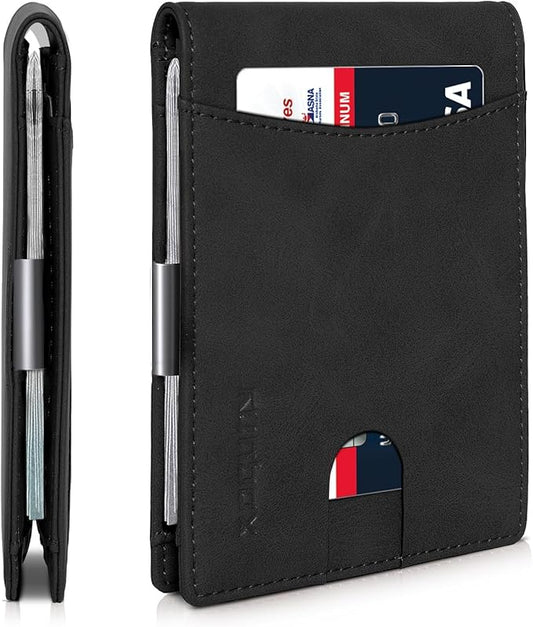 RUNBOX Slim Money Clip Wallets for Men RFID Blocking 11 Card Holder Minimalist Small Leather Bifold Men's Front Pocket Wallet Gift Box