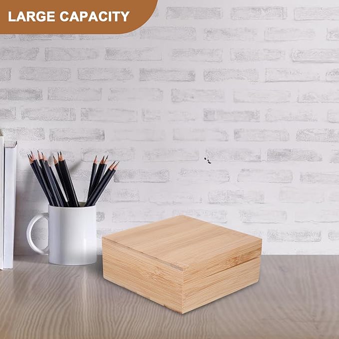 Wooden Desktop Organizer Box with Lid Storage Case for Home and Office Hand-polished Square Storage Bin Sleek Modern Design for Jewelry Cosmetics Stationery and Essentials