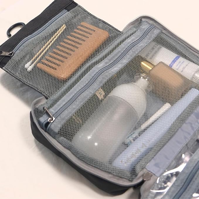 Toiletry Bag with Hanging Hook for Men Women, Travel Toiletries Cosmetic Bag Foldable Storage Bag for Brushes Set Waterproof for Bathroom Shower Small Size Kit Shaving Bag Make up Bag-Black