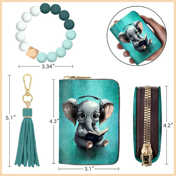 Credit Card Holder RFID Wallet, Small Card Holder Wallet for Women with Keychain Zipper, Funny Leather Print Credit Card Wallets Accordion Gift