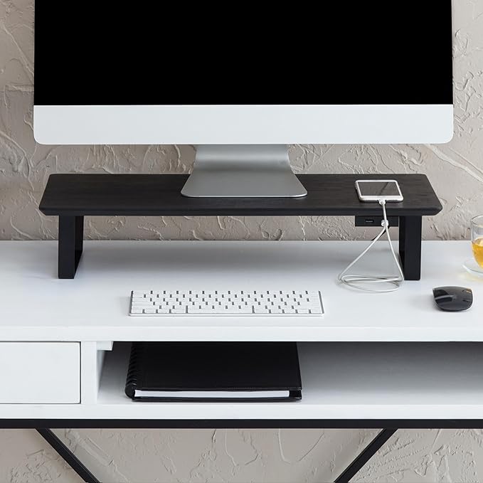 Anji Mountain Monitor Stand - Desktop Organizer & Laptop Riser, Ergonomic Monitor Riser, Space-Saving Monitor Stand for Desk, Durable Construction, Easy Assembly, Ideal for Home & Office,Black