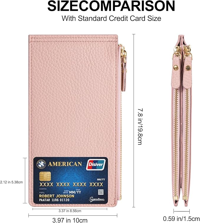 Women's Wallets - Slim Bifold RFID Blocking Wallet Leather Ladies Multi Card Holder Wallet with 2 Zipper Pocket (Pink)