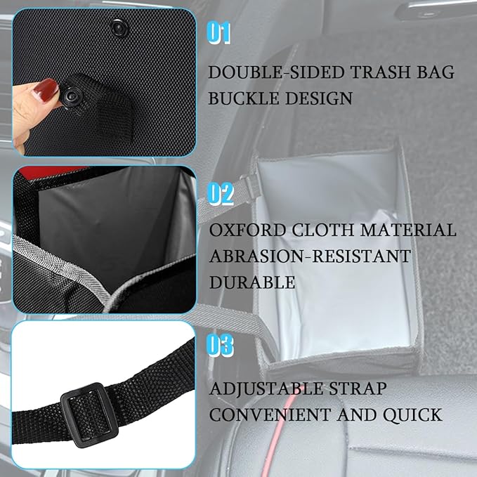 Car Trash Can, Foldable Hanging Multipurpose Vehicle Garbage Bag for Seat Console, Waterproof Collapsible Auto Interior Trash Bin Storage Organizer, Universal for Truck SUV RV (Large)
