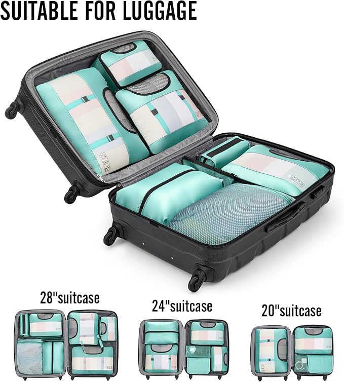 Veken 8 Set Packing Cubes for Travel Essentials, Suitcase Organizer Bags in 4 Sizes, Carry-On Luggage Accessories with Laundry Bag, Airplane Must Have, Gifts for Women Men
