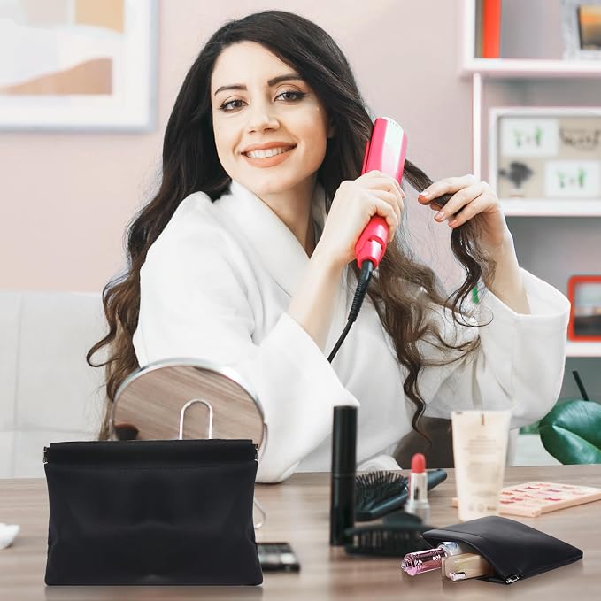 4PCS Pocket Cosmetic Bag Squeeze Top, Small Makeup Bag for Purse Portable Mini Coin Change Purse Self-Closing Cosmetic Purse Small Leather Makeup Lipstick Organizer Pouches(BlackPink)