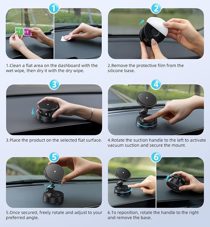 OANDYS for Mag-Safe Car Mount Charger 15W Fast Wireless Charging Magnetic Car Phone Holder, 82+LBS Strongest Suction, 3200gf Strongest Magnetic,360°Rotatable Stand for iPhone 17-12 Pro Max Plus Air