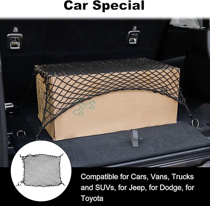 Voodonala 40 x 24 Inches Universal Mesh Envelope Trunk Cargo Storage Organizer Net Elastic Mesh Net Pickup Truck Bed Divider Compatible for Cars, Vans, Trucks and SUVs, for Jeep, for Dodge, for Toyota