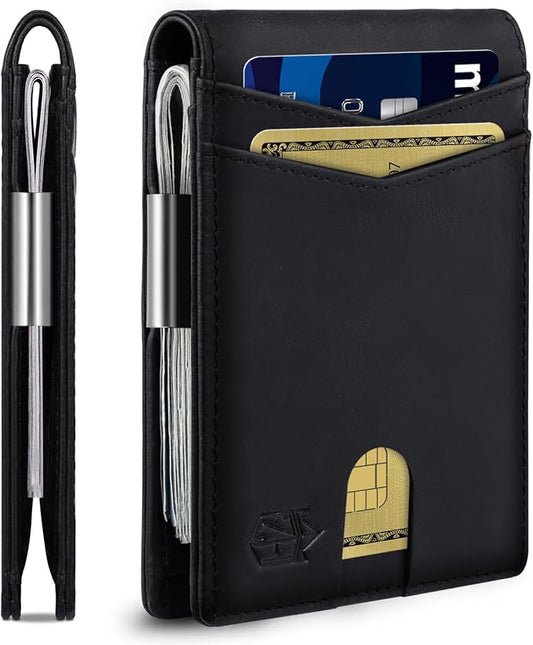 Zitahli Genuine Leather Wallet for Men 12 Card Slim Mens Wallets Bifold RFID Blocking with Money Clip & ID Window Thin Minimalist Card Holder Wallet with Gift Box