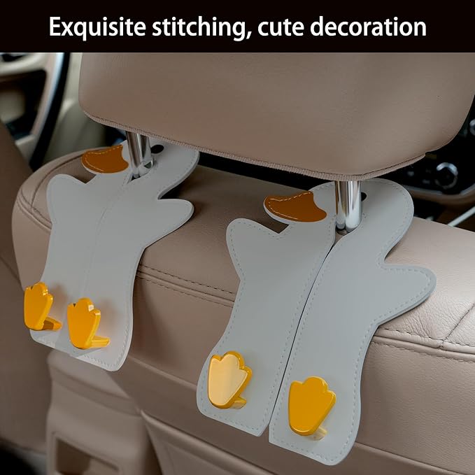 Car Seat Back Hooks - Double Hook Headrest Hanger for Purse, Bags, Groceries & Phone Holder - Universal Fit for Car, SUV, Truck - Heavy Duty Metal & Premium Leather Organizer (Grey)