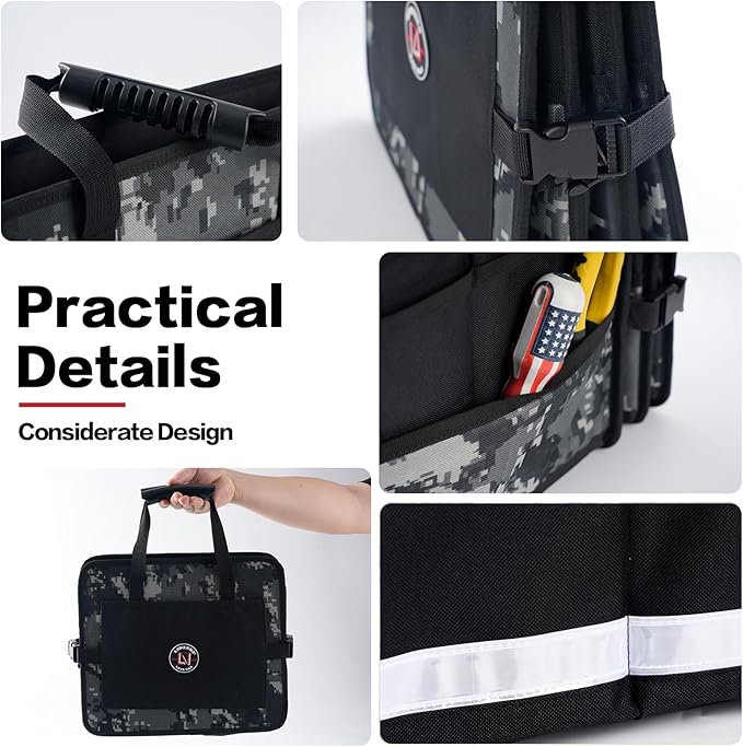 LIBZAKI Car Trunk Organizer,3 Compartments Big Trunk Storage, Large Capacity, Foldable, 95L Heavy Duty Storage Box for Car, SUV, Truck,Jeep, Includes 26L Cooler Bag-Black Camouflage