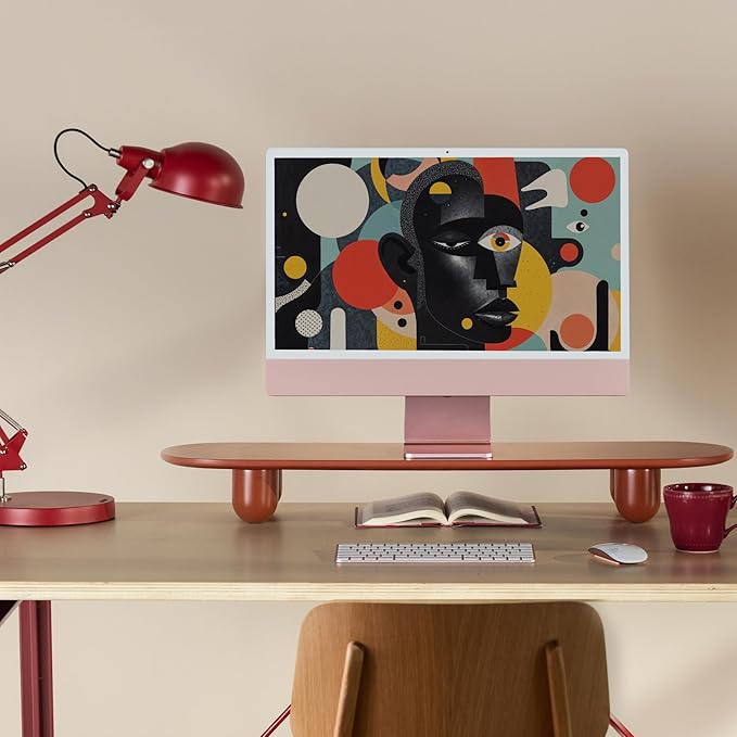 Fenge Monitor Riser, 34 Inch Dual Monitor Stand for Large Monitors, Desk Organizer with Wooden Shelf & Solid Wood Legs, Computer Stand for Laptop, TV, PC, Printer, Red
