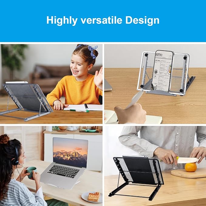 Ergonomic Laptop Tablet Stand Metal Mesh Ventilated Desktop Adjustable Computer Holder Riser Compatible with Apple MacBook Air Pro Dell XPS HP Samsung Lenovo More Laptops up to 16" (Black)