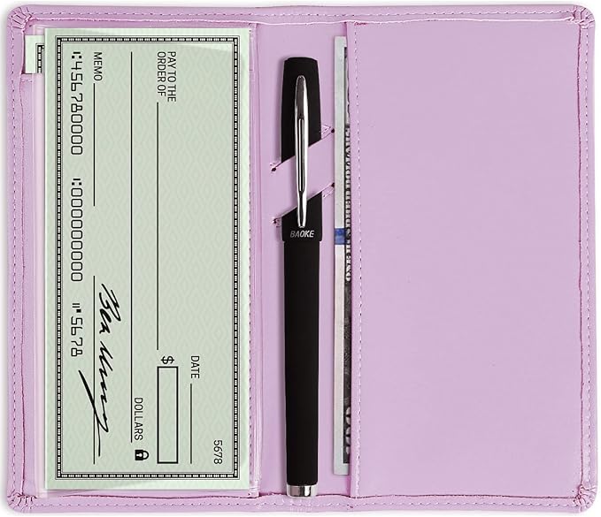 Sanlykate Leather Checkbook Cover for Men and Women, Check Book Case Card Holder with Free Divider, Standard Register Duplicate Checks with pen inserts