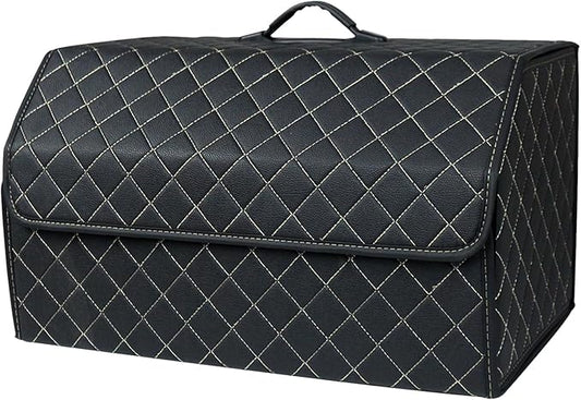 Ergocar Car Trunk Organizer Luxury Foldable Car Boot Tidy Storage Box Waterproof PU Car Boot Storage Organiser for Car/SUV/Truck/Auto (Black-L)