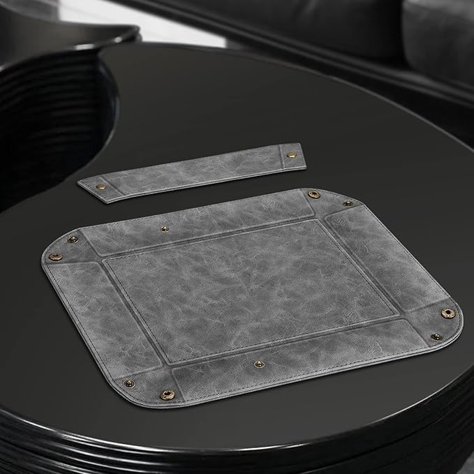 SITHON Valet Tray Desktop Storage Organizer, Removable 2 Compartments Catchall Tray Bedside Vanity Nightstand Caddy Holder Desk Storage Plate (Gray)