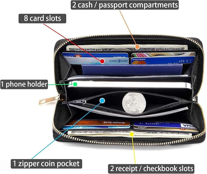 Women's Large Capacity Wallet PU Leather Zip Around Clutch Purse Multifunctional Wallet with Removable Wristlet Strap for Smart Phone/Coin/Card/Cash, Cute Dragon Baby
