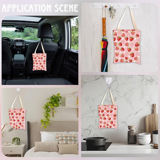 CREATCABIN Strawberry Car Trash Bag Car Garbage Bag Back Seat Organizer Trash Can Bin Cute Printed One-Handed Strap Garbage Bags for Car Accessories Vehicle Travelling Camping Outdoor 11.8x9.84 Inch