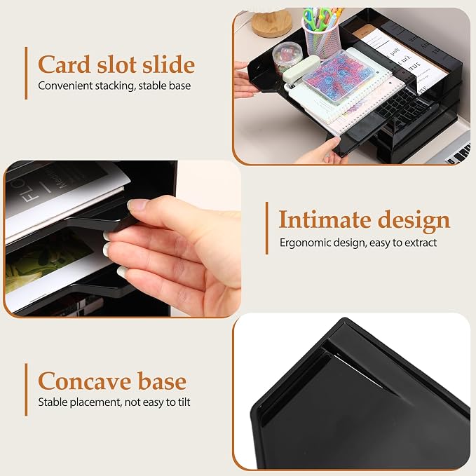 DoubleFill 8 Pcs Stackable Letter Tray Rectangular Plastic Desk Organizer 13 x 9.5 x 2.6 in Paper Holder File Tray Accessories Rack for Desktop Office Desk Drawers (Black)