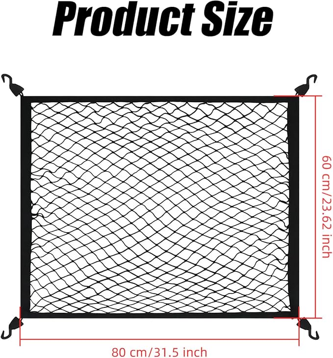 Highly Elastic Cargo Net for SUV, Truck Bed Netting for Cargo with 4 Hooks, Tidy Trunk, Easy Installation, 31.5" x 23.62" Truck Bed Net for Car, SUV Organizer and Storage