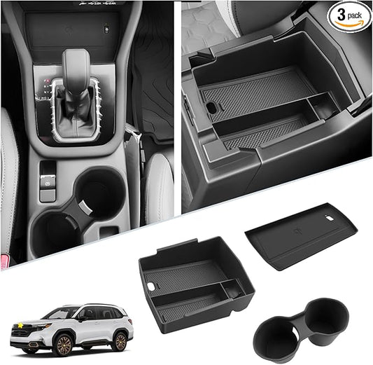 SKTU 3Pcs for 2025 Subaru Forester Center Console Organizer 2025 Forester Console Tray Subaru Forester 2025 Accessories Cup Holder 2025 Forester Wireless Charging Pad with Coin Holder