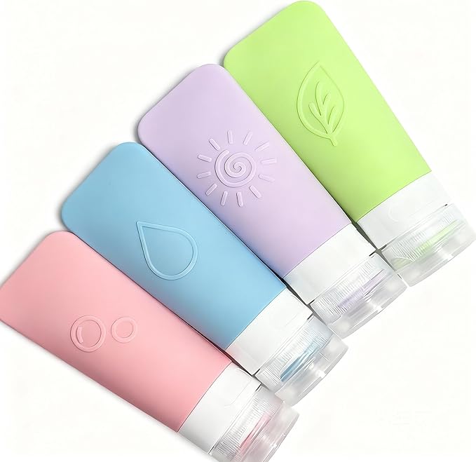 20-Piece Silicone Travel Bottles Set – TSA Approved Leakproof Toiletry Kit with Flat Easy-Squeeze Bottles, Tactile Icons, Cream Jars, Pump & Spray, Cleaning Brush