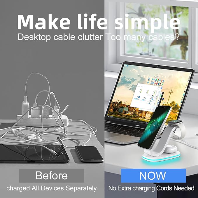 2026 New Fast 15W 3 in 1 Charging Station for iPhone Compatible Magnetic | Wireless Charger Station for iPhone 17 16 15 14 13 12, AirPods and iWatch Series, 35W Charger Included