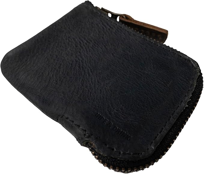 Hide & Drink, Full Grain Leather Zippered Card Wallet for Men and Women, Coin Pouch, Money Holder, Pocket Organizer, Handmade, Charcoal Black