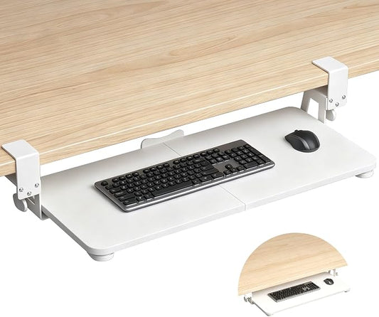 XINLEI Keyboard Tray Under Desk Large C-Clamp 25.6” (30” Including Clamps) x 11.8” Slide-Out Platform Computer Drawer Pull Out Keyboard & Mouse Tray White DSF4W