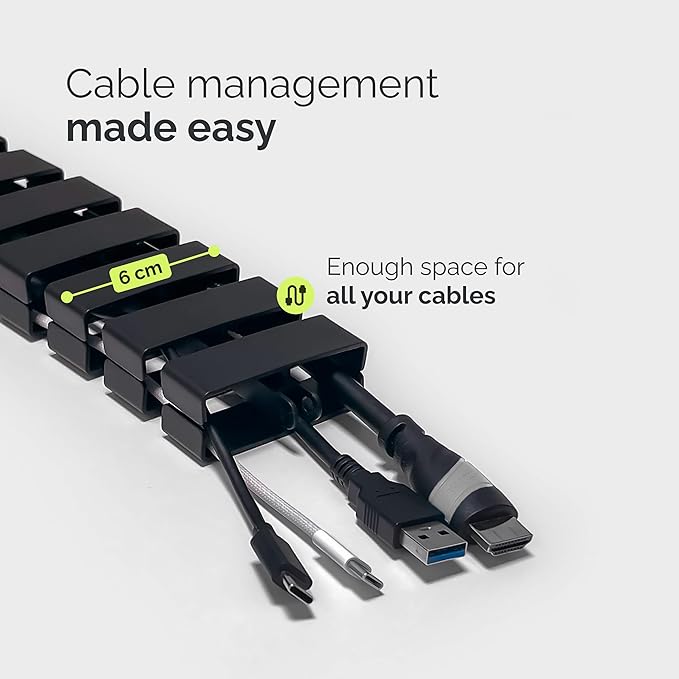 VALU Cable Management Spine – 49 Inch Cable Organizer for Height-Adjustable & Fixed Desks – Sturdy & Flexible with Magnetic Link – Cord Management System Under Desk with Steel Base & Non-Slip Pads
