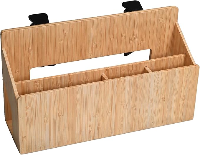 MobileVision Bamboo Side Desk or Table Organizer with C-Clamp Mount on Rear For Easy Mount