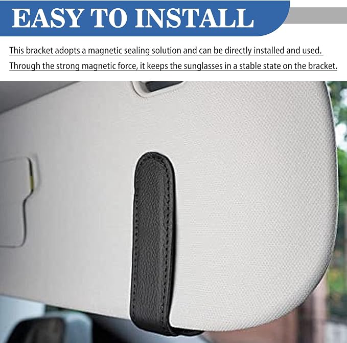 Car Glasses Holders Sun Visor Magnetic Leather Sunglass Holder for Car Suitable for Glasses Car Visor Accessories Universal for Most Car Sun Visor, Black