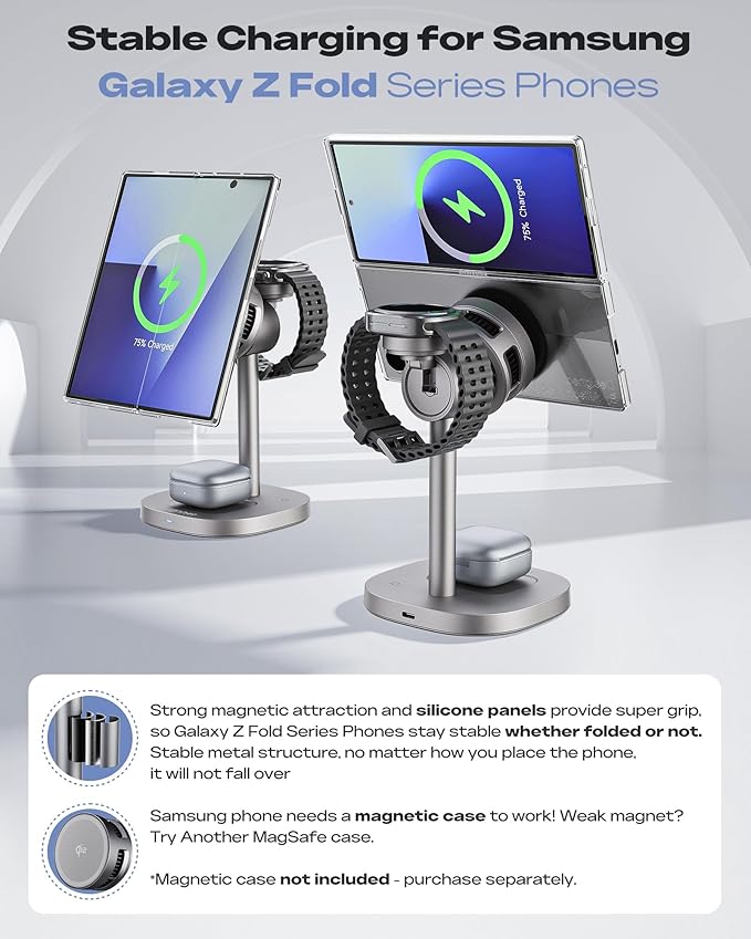Augnner Magnetic Wireless Charger for Samsung, 15W Android Fast 3 in 1 Charging Station with TEC Active Cooling Compatible with Samsung Galaxy S26Ultra/S25/Z Fold /Flip7, Samsung Watch/ Buds4Pro