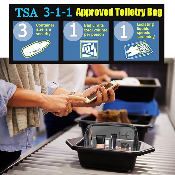 MODENGKONGJIAN TSA Approved Clear Toiletry Bag, 2 Pack Clear Quart Size Travel Makeup Cosmetic Bags with Handle Large Opening, Carry on Airport Airline Compliant Bag for Women Men (Gold)
