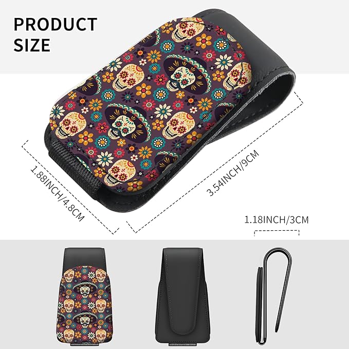 Sunglasses Holder for Car Visor, PU Leather Glasses Clip Organizer, Cute Magnetic Eyeglass Holder for Vehicle Sun Visor, Car Interior Accessory for Women & Men Sugar Skull Floral