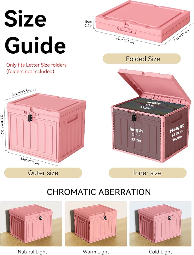 Oterri Plastic File Box with Lid for Letter Size Hanging File Folders, Hanging File Folder Box for Home, Office, School, File Cabinet, Assembly File Organizer, Pink，Large-1 Pack Without Folders