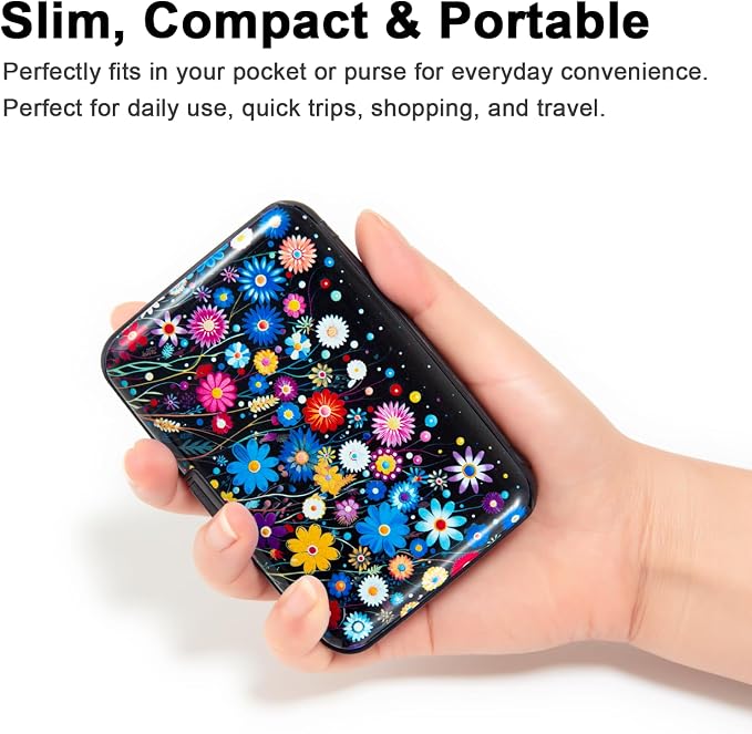 Credit Card Holder for Women Men RFID Blocking Wallet Small Business Metal Slim Mini Aluminum Hard Case (Colorful Flowers)