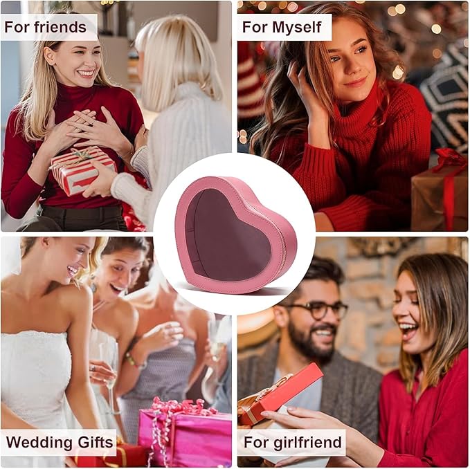 Pink Heart Makeup Bag-Heart Shaped Valentine Day Gift for Her,Pink Clear Top Open Cosmetic Organizer, Large Waterproof Travel Makeup Bag for Girls Women