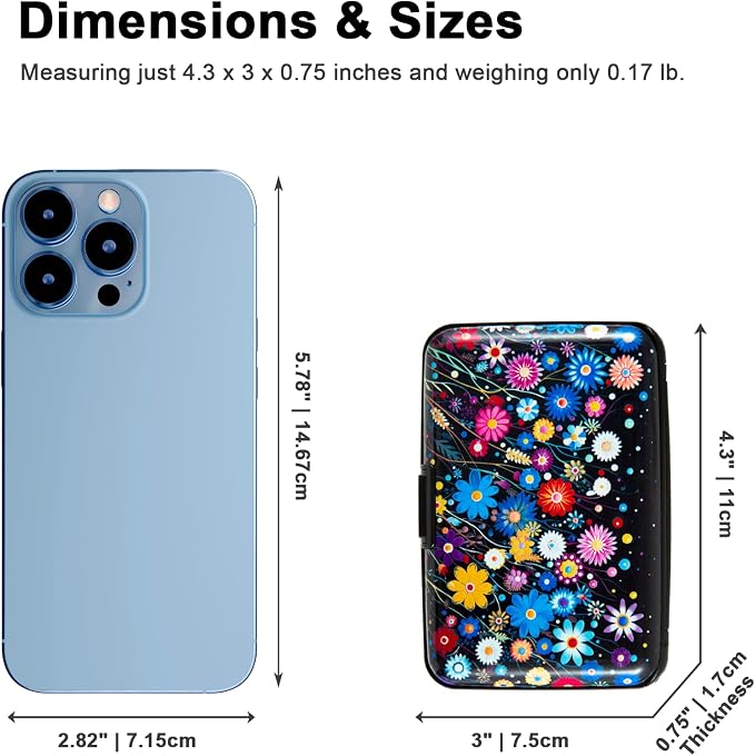 Credit Card Holder for Women Men RFID Blocking Wallet Small Business Metal Slim Mini Aluminum Hard Case (Colorful Flowers)
