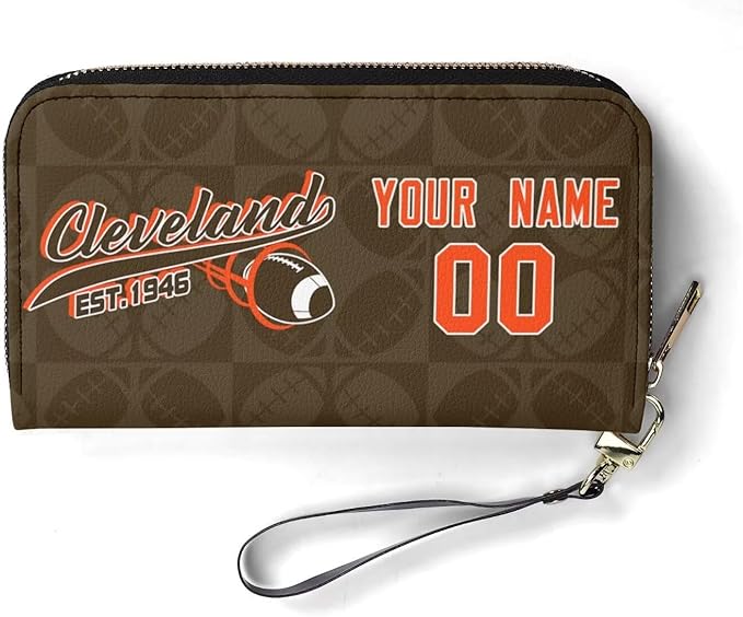 Custom Sports Team Zip Organizer Wallet-Personalized PU Leather Wallet with Name Number,Multi-Card Slots,Wrist Strap,Fan Gift for Men Women.
