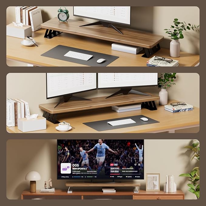 Dual Monitor Stand Riser, 39 Inch Large Wood Monitor Stands for 2 Monitors, Desk Monitor Riser for Computer/Laptop/Printer/TV, Stand Riser up to 220 lbs