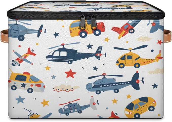 Aircraft Storage Basket for Bedroom Kitchen Bathroom Storage Bins with Lids Collapsible Toy Cube Storage Organizer for Kid Teen Women Men