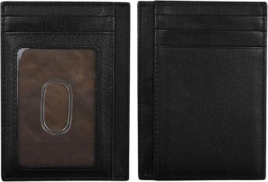 ili New York Genuine Leather Slim RFID Card Holder for Men - 7 Slots, Clear ID Window with Thumb Slide, Compact 4.5" x 3", Minimalist Credit Card Holder for Front or Back Pocket - Black