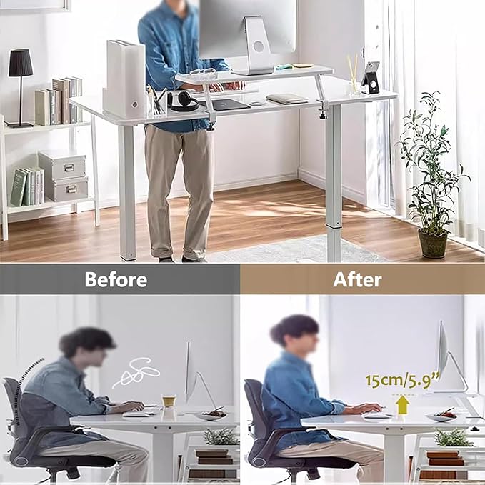 AWSAD Clamp on Desk Shelf, Desktop Extender Storage Organizer Adjustable Floating Desks Shelf for Office, Dorm, Home Desk Organization, White (31.5 x 7.8 in)