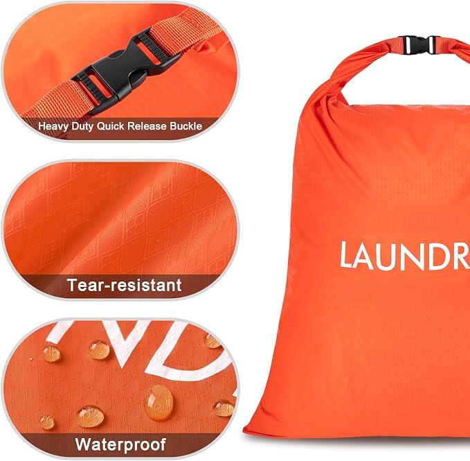 2 Pack Waterproof Travel Laundry Bag Set, Roll-Top Wet Dry Bag for Odor Control & Separating Dirty Clothes, Packable Space Saver Organizer for Gym, Swimming & Cruise Suitcases