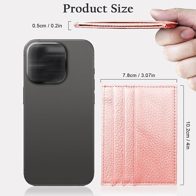 WOXVM Credit Card Holder Wallet RFID Blocking Slim Credit Card Cases Holder Premium Leather Minimalist Front Pocket Small Wallet with 6 Card Slots and 1 Pockets for Men Women (Pink)