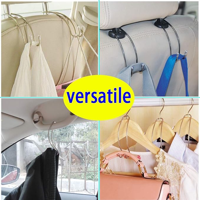 4 Pack Car Seat Headrest Hooks Strong and Durable Backseat Hanger Storage for Handbags, Purses, Coats, and Grocery Bags, Universal SUV Truck Vehicle Car Seat Back Headrest Bottle Holder Organizer